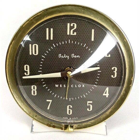 Vintage Alarm Clock Westclox Baby Ben White Metal Gold Trim Made In USA 1950s - Picture 1 of 10